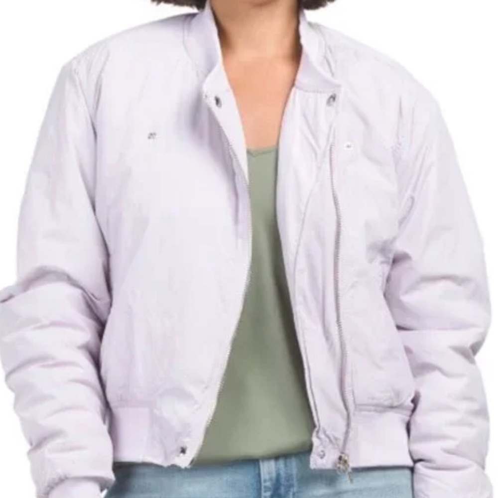 NWT Blank NYC lavender/lilac nylon asymmetrical zip bomber jacket size medium